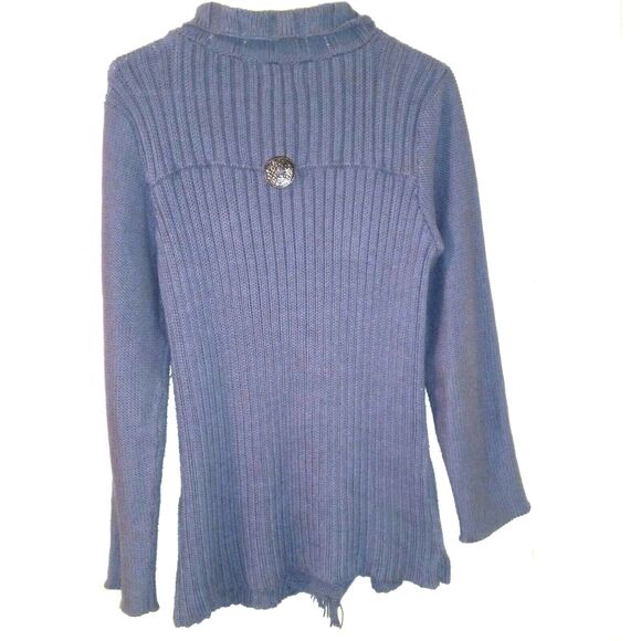 Anthropologie Pure Handknit Size S/M Ribbed Knit Cardigan-Metal Buttons-Fringe - Picture 5 of 8